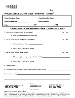 Prior Authorization Questionnaire Simcor