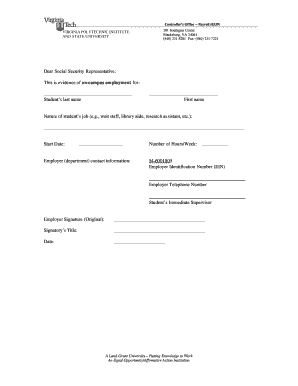Virginia Tech Student On-Campus Employment Verification Form