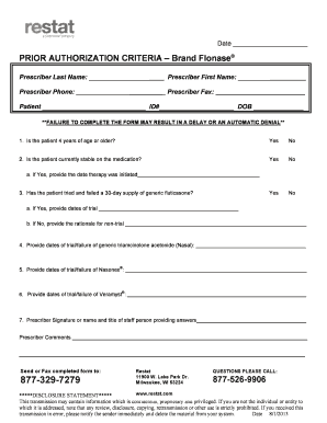 Prior Authorization Form for Flonase