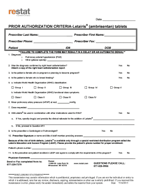 Prior Authorization Form for Letairis