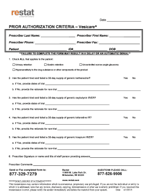 Vesicare Prior Authorization Form