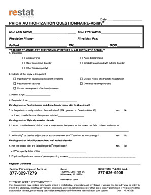 Prior Authorization Questionnaire Abilify