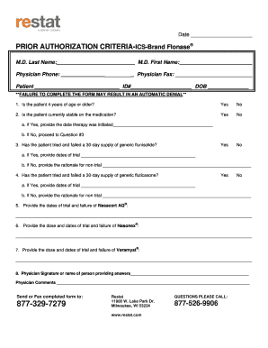 Prior Authorization Form for Flonase