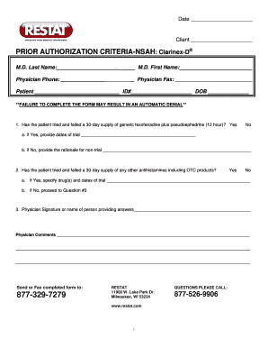 PRIOR AUTHORIZATION CRITERIA-NSAH Clarinex-D - Restat