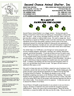 Second Chance Animal Shelter Donation Form