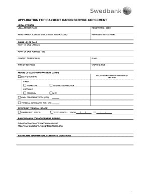Application for Payment Cards Service Agreement