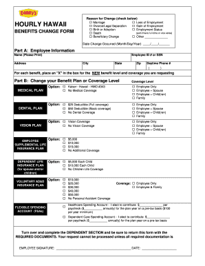 Hourly Hawaii Benefits Change Form