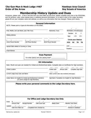 Membership History Update and Dues Form