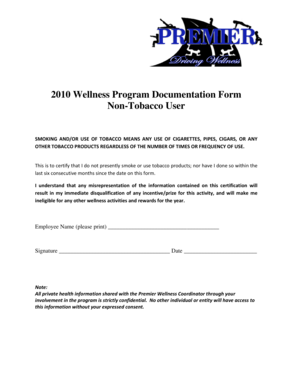 2010 Wellness Program Non-Tobacco User Certification
