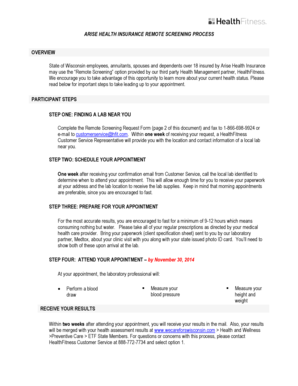Arise Health Insurance Remote Screening Request Form