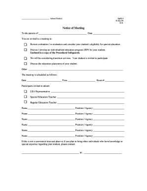 Special Education Meeting Notice