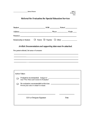 Referral for Special Education Evaluation