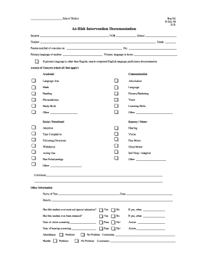 At-Risk Intervention Documentation Form