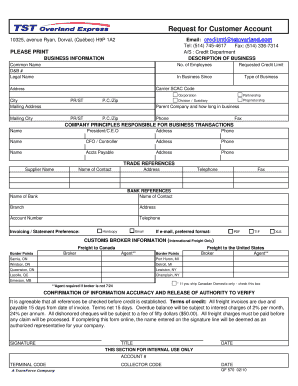 Request for Customer Account