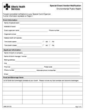 Special Event Vendor Notification Form