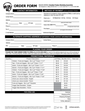 Canadian Produce Marketing Association Order Form