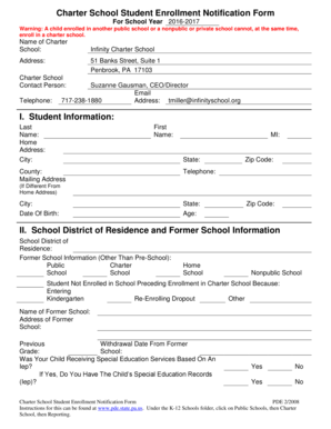 Charter School Student Enrollment Notification Form