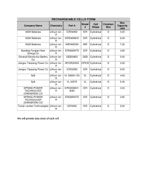 Rechargeable Cell Information Form