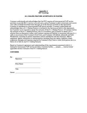 SIP Trunking 911 Dialing Feature Acceptance Waiver