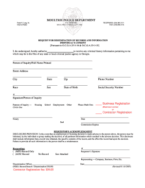 Georgia Criminal History Record Request Form