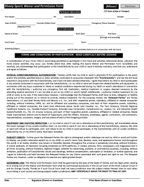 Disney Sports Waiver and Permission Form