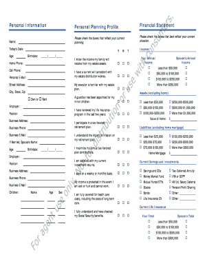 Personal Financial Planning Profile Form