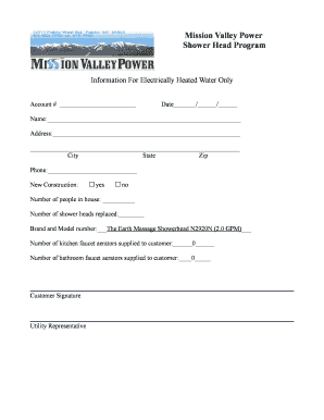 Mission Valley Power Shower Head Program Application