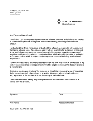 Non-Tobacco User Affidavit