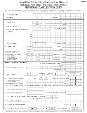Royal and Select Masters Membership Application Form