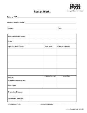 PTA Plan of Work