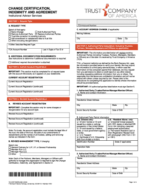 Change Certification Indemnity Agreement