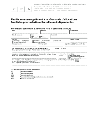 Feuille annexe/supplément à la «Demande d’allocations familiales pour salariés et travailleurs indépendants»