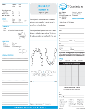 Originator Aligner Tray System Prescription Form