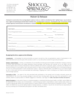 Shocco Springs Waiver and Release Form