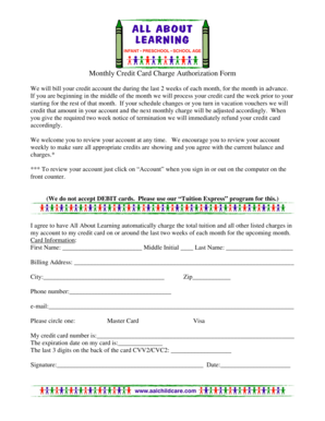 Monthly Credit Card Charge Authorization Form
