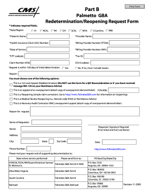 Palmetto GBA Redetermination/Reopening Request Form