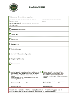 Health Report Form for Dogs