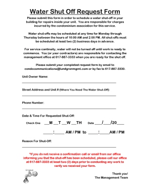 Walk to emmaus letter example - Water Shut Off Request Form - Property Management Services