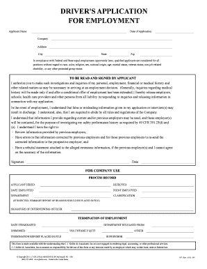 Driver's Employment Application Form