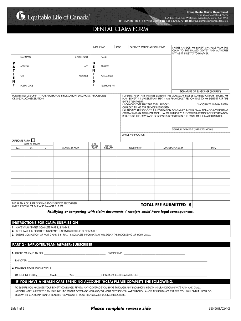 Fillable Online Dental Claim Form. Dental claim form group benefits Fax Email Print pdfFiller