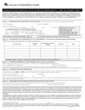 Demande de réclamations pour les frais de médicaments - carte de paiement direct