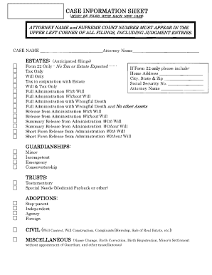 Case Information Sheet