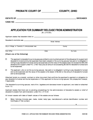 Ohio Summary Release Application