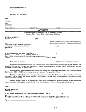 Affidavit of Surviving Spouse for Community Property