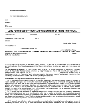 Long Form Deed of Trust and Assignment of Rents