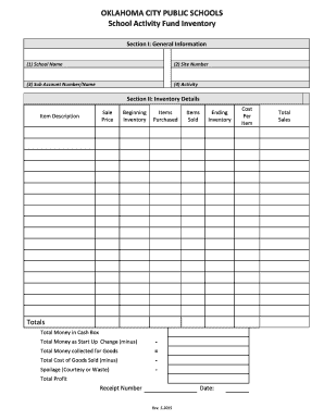 Oklahoma City Public Schools Activity Fund Inventory