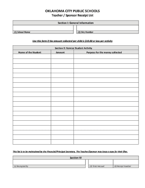 Teacher Sponsor Receipt List