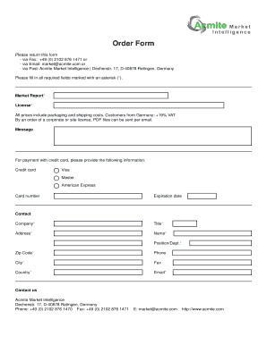 Order Form for Market Reports