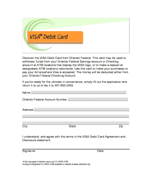 VISA Debit Card Application and Agreement