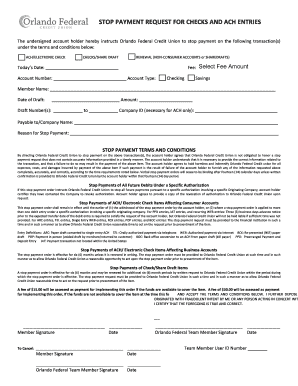 Stop Payment Request Form